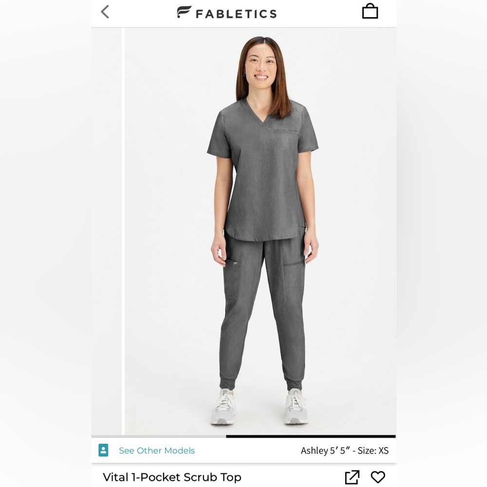 Fabletics NWOT XS grey one pocket scrub top